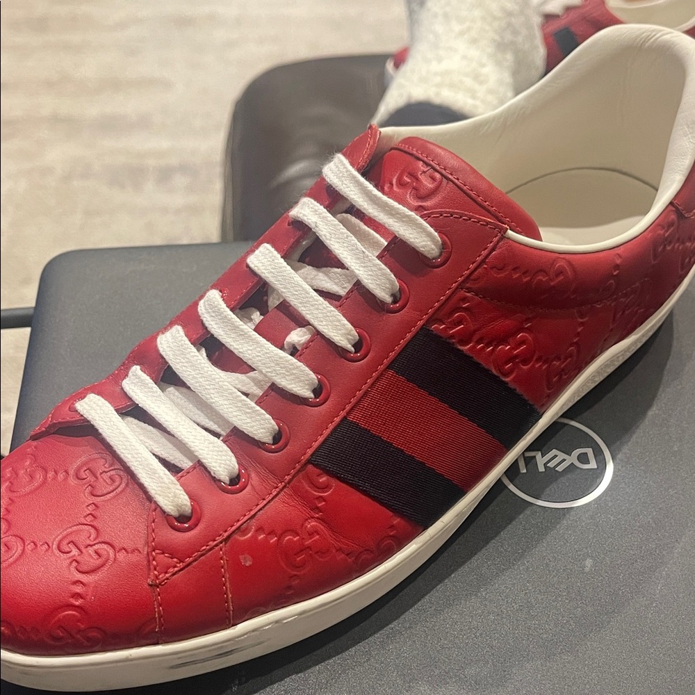 Gucci Red Embossed Leather Men's Sneakers